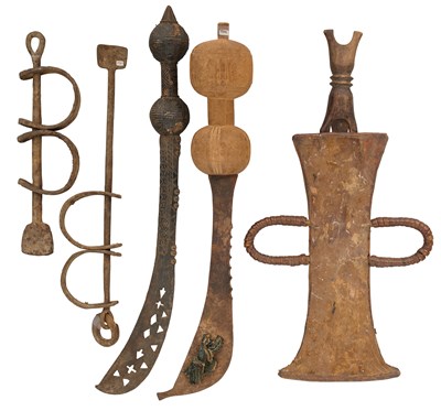 Lot 125 - TWO GHANAIAN ASHANTI AFENA SWORDS, AND A CAMEROONIAN TIKA, LATE 19TH CENTURY
