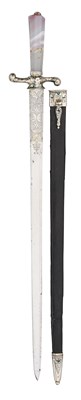 Lot 63 - A FINE GERMAN HUNTING SWORD WITH ENAMELLED SILVER MOUNTS, AUGSBURG, 17TH CENTURY