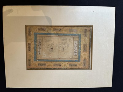 Lot 15 - A SAFAVID DRAWING OF TWO FIGURES, IN THE STYLE OF RIZA-I ABBASI, PERSIA, CIRCA 1620