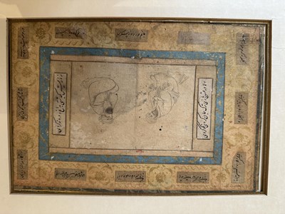 Lot 15 - A SAFAVID DRAWING OF TWO FIGURES, IN THE STYLE OF RIZA-I ABBASI, PERSIA, CIRCA 1620