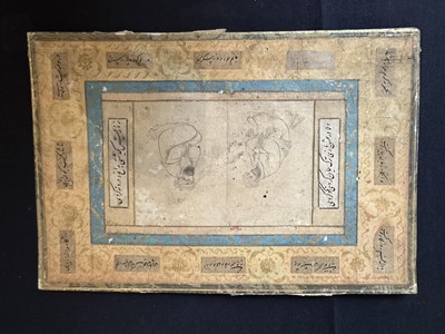 Lot 15 - A SAFAVID DRAWING OF TWO FIGURES, IN THE STYLE OF RIZA-I ABBASI, PERSIA, CIRCA 1620
