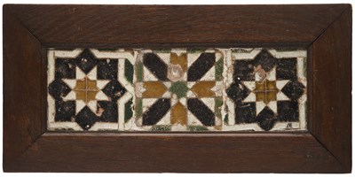 Lot 89 - A PANEL OF THREE ARISTA TILES, TOLEDO, SPAIN, CIRCA 1500
