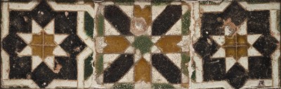 Lot 89 - A PANEL OF THREE ARISTA TILES, TOLEDO, SPAIN, CIRCA 1500