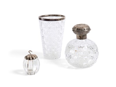 Lot 689 - THREE PIECES OF VICTORIAN SILVER-MOUNTED GLASS