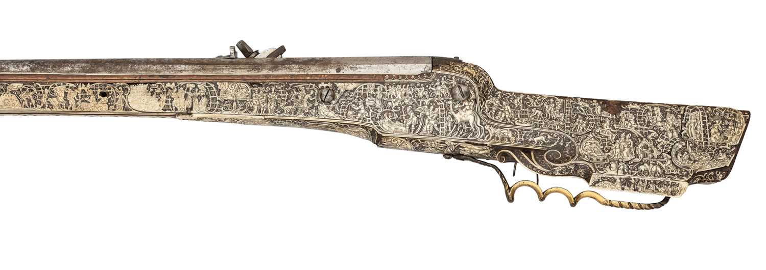 Lot 359 - AN IMPORTANT GERMAN WHEEL-LOCK SPORTING GUN, CIRCA 1605-10, PROBABLY DRESDEN