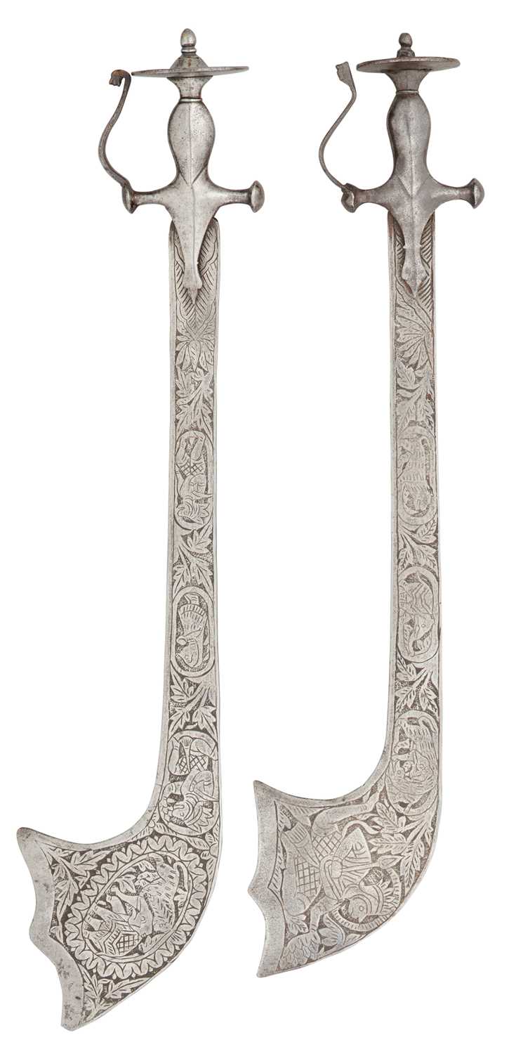 Lot 381 - TWO INDIAN KORAS, 19TH CENTURY, THE HILTS
