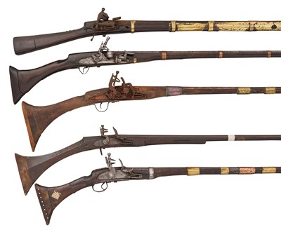 Lot 375 - A CAUCASIAN MIQUELET-LOCK RIFLE, TWO NORTH AFRICAN KABYLE SNAPHAUNCE GUNS, AND