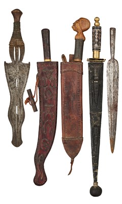 Lot 374 - VARIOUS TRIBAL WEAPONS AND SEVEN AFRICAN SPEARHEADS, MOSTLY 20TH CENTURY