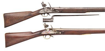 Lot 469 - TWO EAST INDIA COMPANY FLINTLOCK SERVICE MUSKETS, THE FIRST WITH LOCK INDISTINCTLY SIGNED