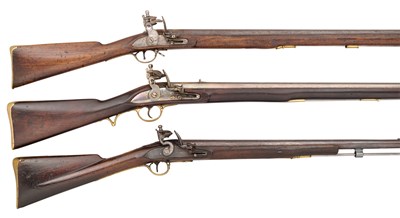 Lot 470 - THREE FLINTLOCK SERVICE MUSKETS, 19TH CENTURY AND LATER