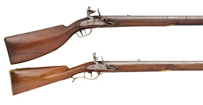 Lot 466 - A GERMAN OR AUSTRIAN FLINTLOCK SPORTING RIFLE, AND A CONTINENTAL FLINTLOCK SPORTING GUN FOR BALL