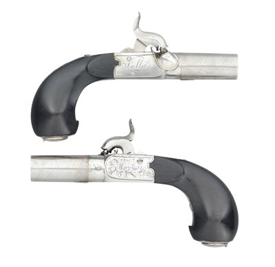 Lot 488 - A PAIR OF LIEGE PERCUSSION BOX-LOCK POCKET PISTOLS SIGNED SALLES, MARSEILLE, NO. 227