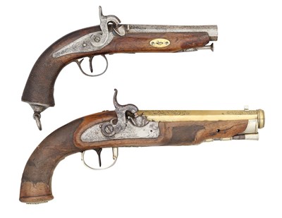 Lot 490 - TWO SPANISH PERCUSSION PISTOLS, MID-19TH CENTURY