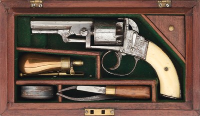 Lot 503 - A CASED BIRMINGHAM-MADE PERCUSSION SELF-COCKING REVOLVER, MID-19TH CENTURY