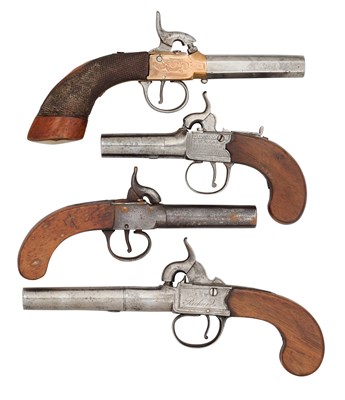 Lot 497 - FOUR PERCUSSION BOX-LOCK POCKET PISTOLS, THE SECOND SIGNED JACKSON, NOTTINGHAM
