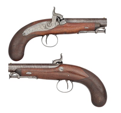 Lot 495 - A PAIR OF PERCUSSION TRAVELLING PISTOLS BY W. POWELL, MID-19TH CENTURY