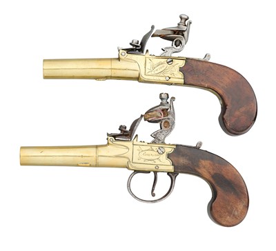 Lot 485 - TWO FLINTLOCK BOX-LOCK POCKET PISTOLS, THE FIRST SIGNED TWIGG, LONDON, CIRCA 1815-20