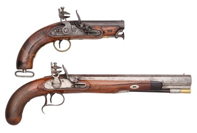 Lot 483 - A FLINTLOCK COAST GUARD PISTOL, EARLY 19TH CENTURY, AND A FLINTLOCK PISTOL
