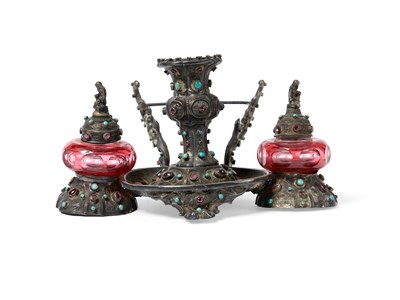 Lot 69 - AN AUSTRO-HUNGARIAN SILVER INKSTAND, MAKER'S MARK AB, PROBABLY VIENNA, CIRCA 1870