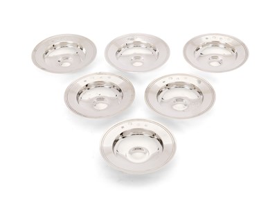 Lot 103 - A SET OF SIX SILVER SMALL ARMADA DISHES, WILLIAM COMYNS & SONS LTD., LONDON, 1969