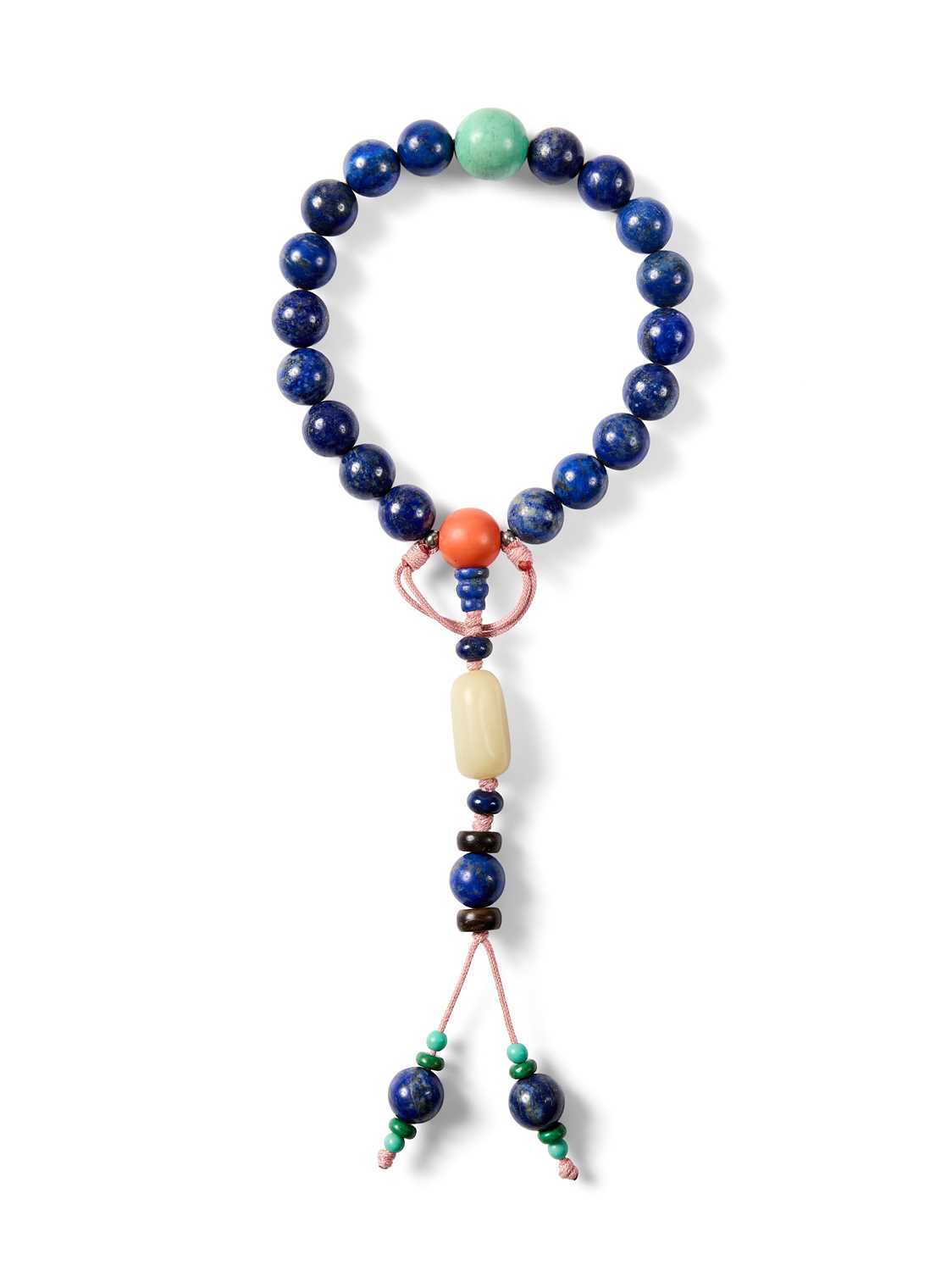 Lot 25 - A CHINESE LAPIS LAZULI PRAYER BRACELET, QING DYNASTY (1644-1911)
