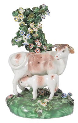 Lot 11 - A DERBY PORCELAIN GROUP OF A COW AND CALF