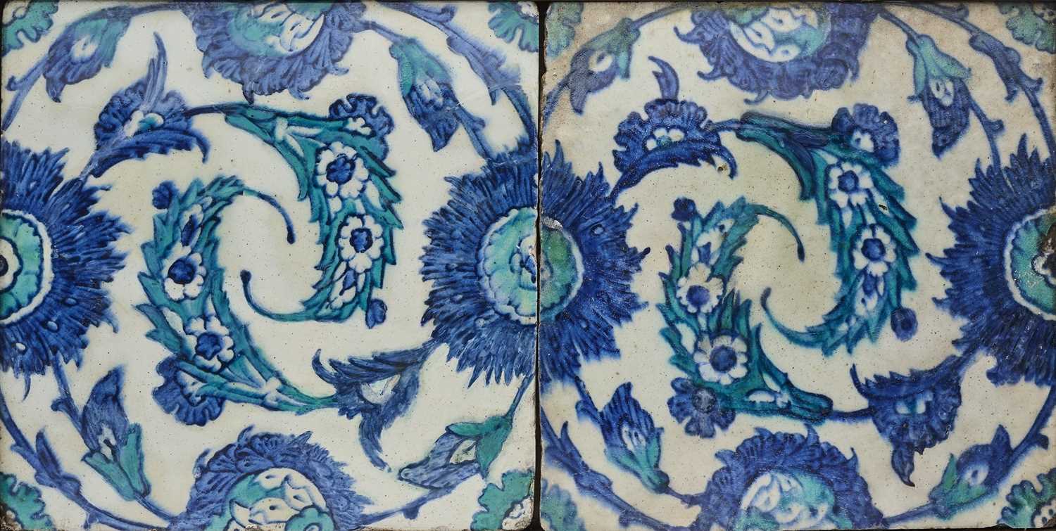 Lot 94 - TWO IZNIK BLUE AND WHITE TILES, 17TH CENTURY