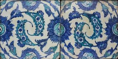 Lot 94 - TWO IZNIK BLUE AND WHITE TILES, 17TH CENTURY