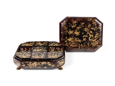 Lot 80 - A CHINESE EXPORT LACQUER GAMES BOX AND COVER, QING DYNASTY, 19TH CENTURY