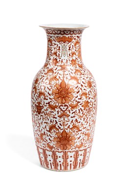Lot 76 - A CHINESE IRON-RED 'LOTUS' VASE, QING DYNASTY, 19TH CENTURY