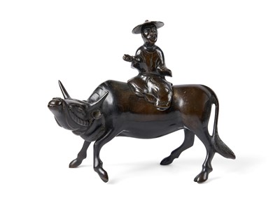 Lot 53 - A CHINESE BRONZE CENSER IN THE FORM OF A MAN ON A BUFFALO, QING DYNASTY, 19TH CENTURY