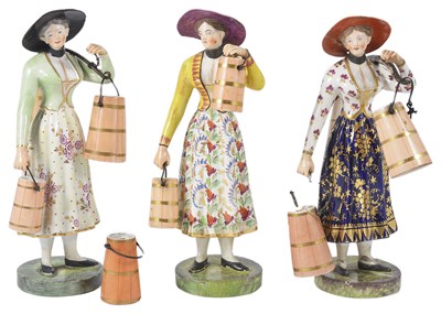 Lot 14 - THREE DERBY FIGURES OF MILKMAIDS