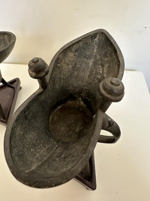 Lot 59 - A PAIR OF ARCHAISTIC BRONZE LIBATION CUPS, JUE, MING DYNASTY