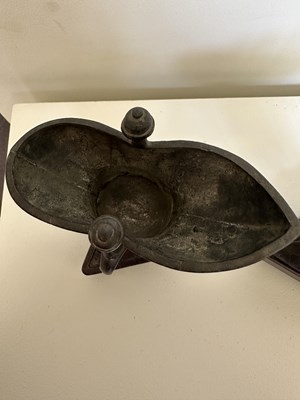 Lot 59 - A PAIR OF ARCHAISTIC BRONZE LIBATION CUPS, JUE, MING DYNASTY