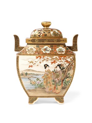 Lot 173 - A LARGE AND IMPRESSIVE JAPANESE SATSUMA KORO AND COVER BY KYUZAN