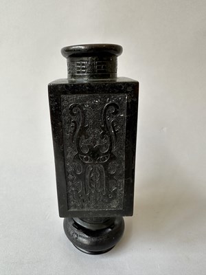 Lot 60 - A CHINESE ARCHAISTIC SQUARE VASE, CONG, QING DYNASTY, 19TH CENTURY