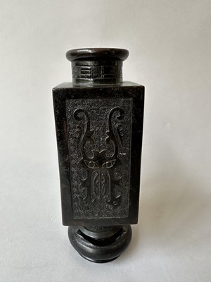 Lot 60 - A CHINESE ARCHAISTIC SQUARE VASE, CONG, QING DYNASTY, 19TH CENTURY