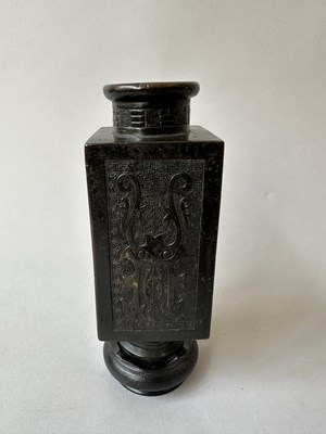 Lot 60 - A CHINESE ARCHAISTIC SQUARE VASE, CONG, QING DYNASTY, 19TH CENTURY