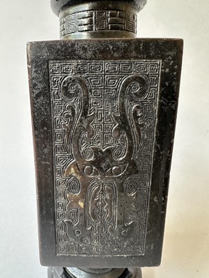 Lot 60 - A CHINESE ARCHAISTIC SQUARE VASE, CONG, QING DYNASTY, 19TH CENTURY