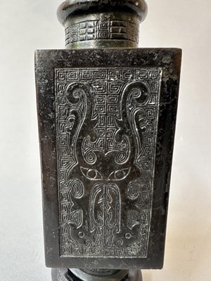 Lot 60 - A CHINESE ARCHAISTIC SQUARE VASE, CONG, QING DYNASTY, 19TH CENTURY