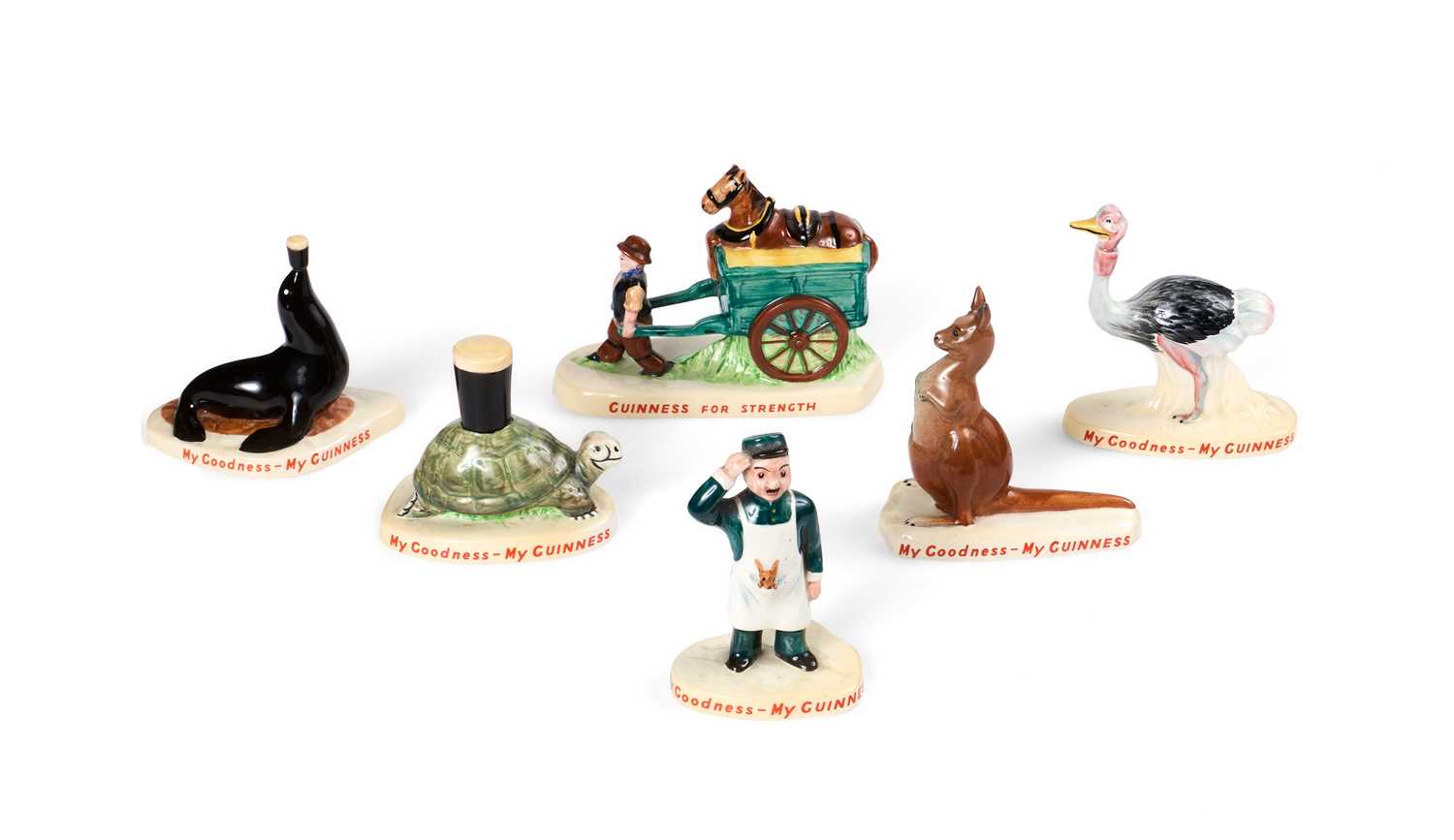 Lot 27 - A COLLECTION OF SIX CARLTON WARE GUINNESS ADVERTISING FIGURES, CIRCA 1957