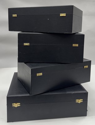 Lot 87 - FOUR LINED STORAGE OR TRANSPORT CASES FOR ANTIQUE WARES