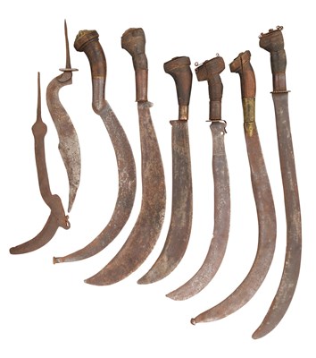 Lot 118 - SIX INDIAN (MALIBAR COAST) SICKLES, AND TWO SOUTH INDIAN CHOPPERS, 19TH CENTURY