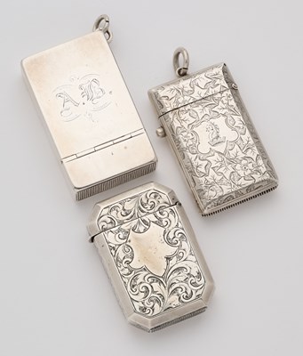 Lot 660 - THREE VICTORIAN SILVER VESTA CASES, 1885-87