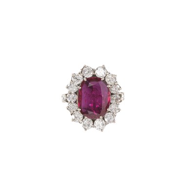 Lot 480 - RUBY AND DIAMOND CLUSTER RING, 1960s