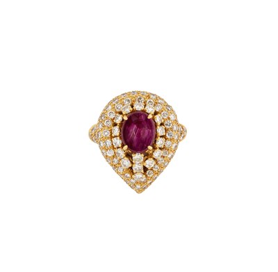 Lot 432 - RUBY AND DIAMOND CLUSTER RING. 1980s