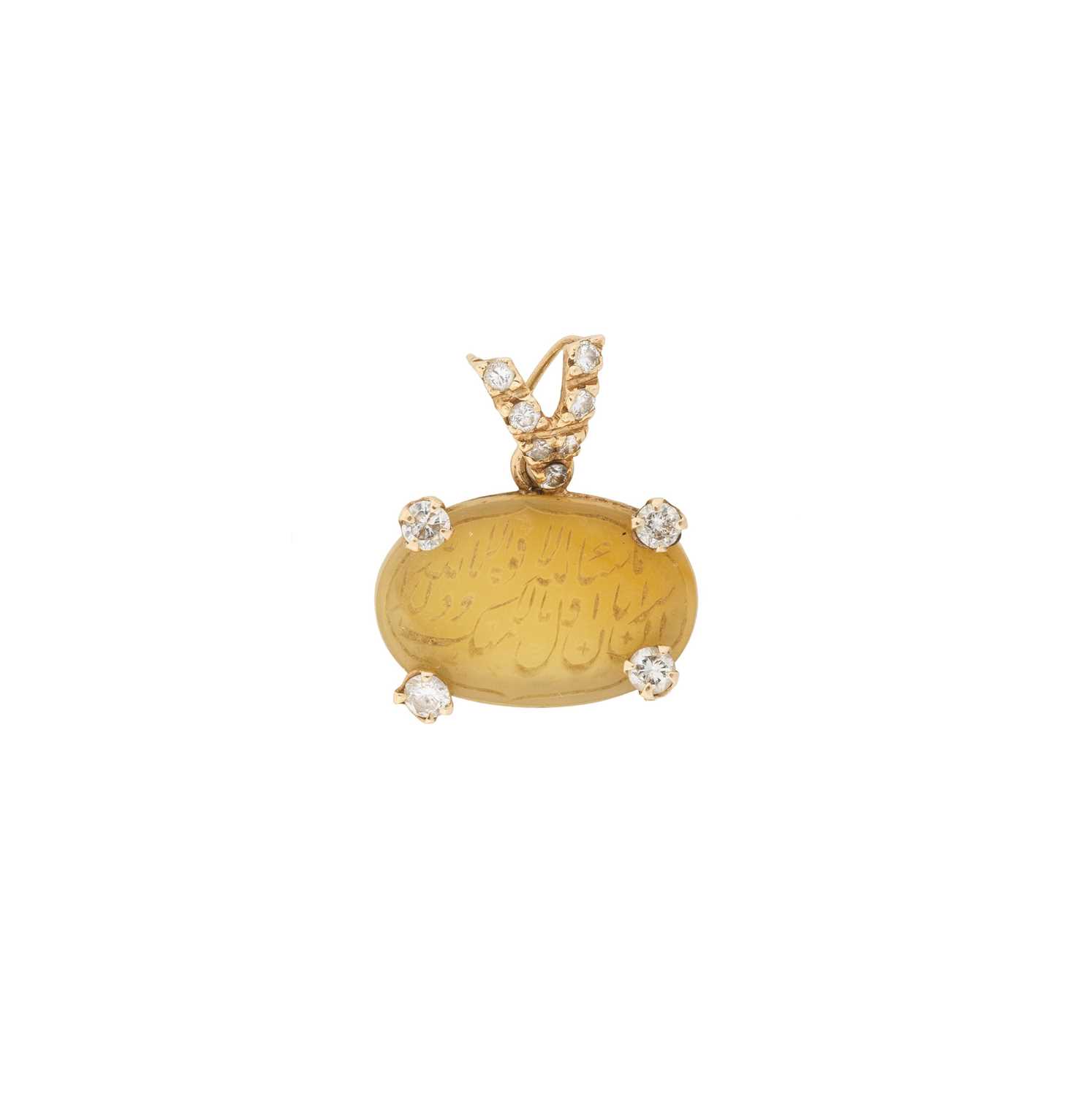 Lot 361 - CARNELIAN INTAGLIO AND DIAMOND PENDANT