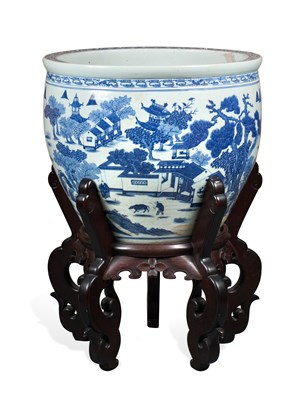 Lot 15 - A LARGE AND IMPRESSIVE CHINESE BLUE AND WHITE JARDINIERE, QING DYNASTY, 18TH CENTURY