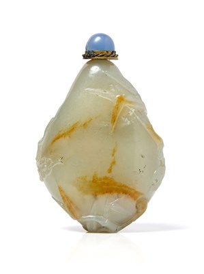 Lot 123 - A JADE PEBBLE FORM 'THREE FRIENDS OF WINTER' SNUFF BOTTLE, QING DYNASTY, 18/19TH CENTURY