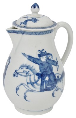 Lot 36 - A WORCESTER BLUE AND WHITE SPARROW BEAK JUG AND COVER